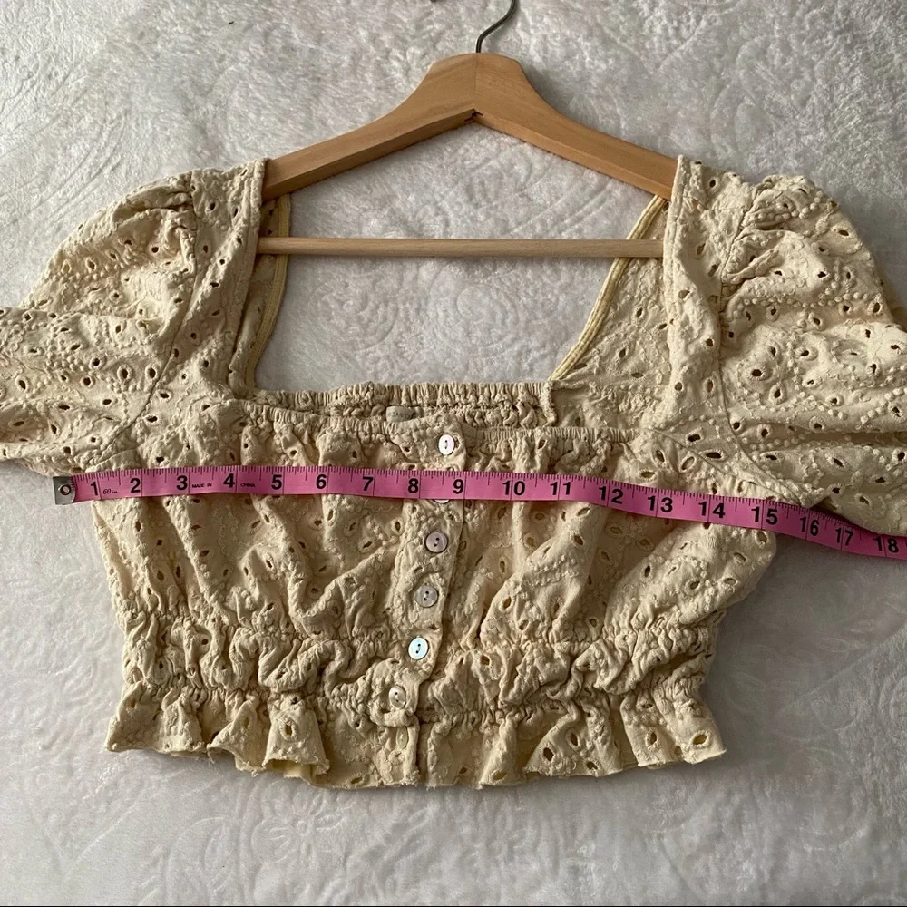 UO Tan Button Down Eyelet Crop Top